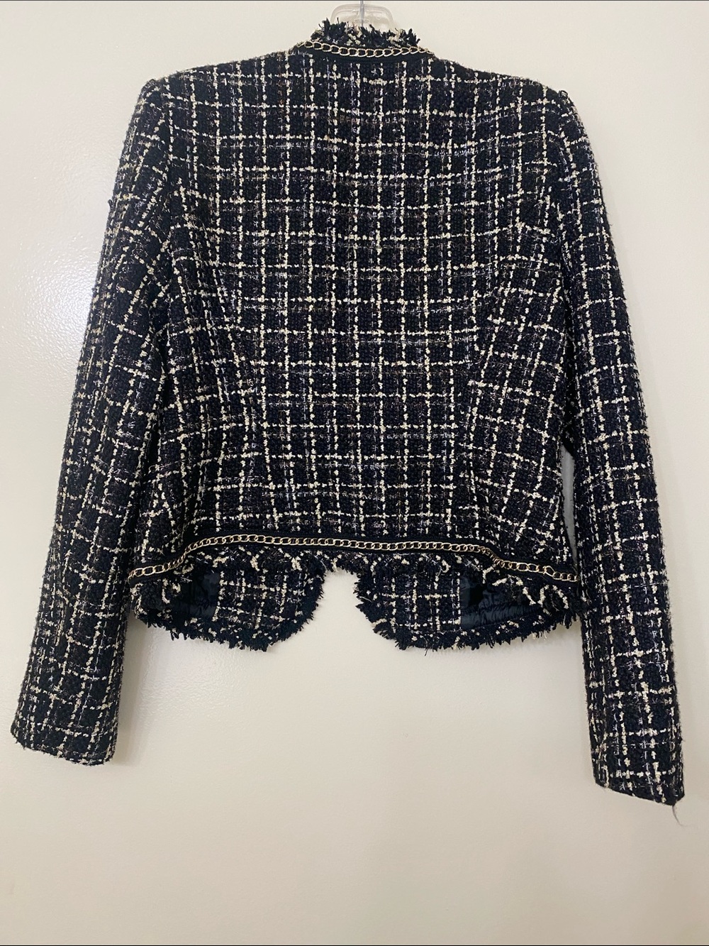 Windsor Black & Cream Tweed Fringed Open-Front Blazer - Picture 4 of 4